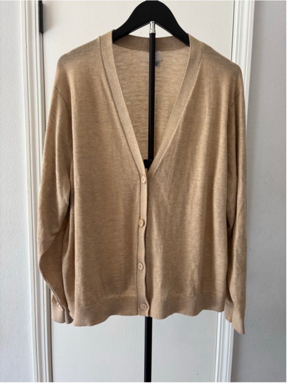 A New Day Beige Cardigan XXL Button Front V-Neck Knit Sweater